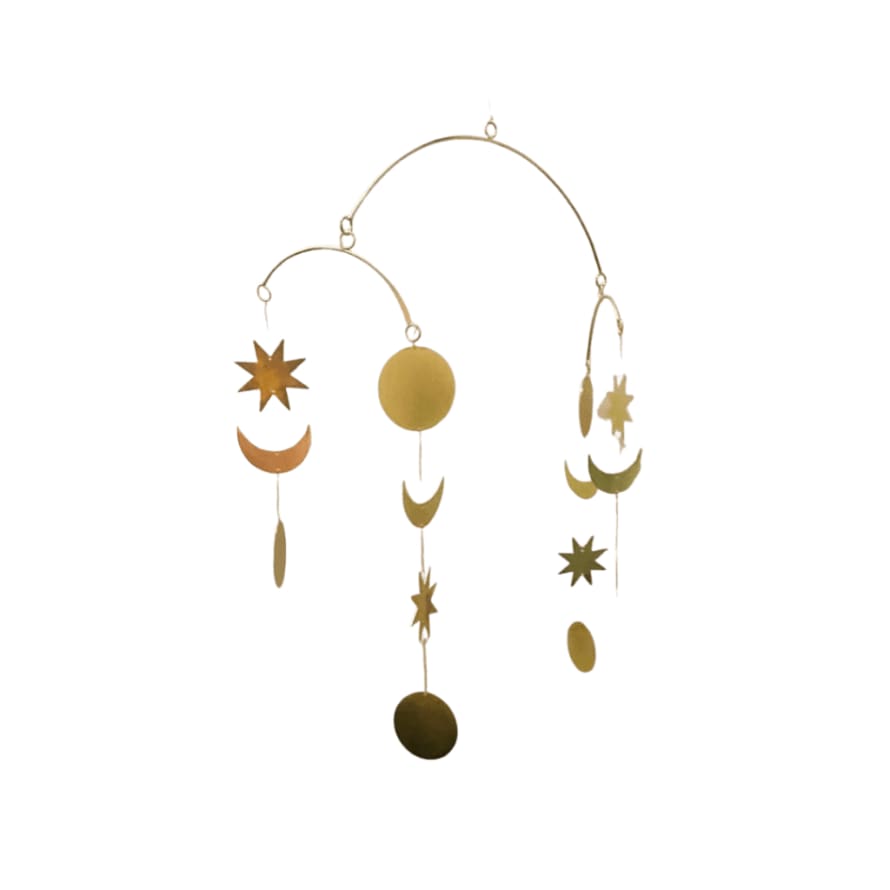 A la Handmade Brass Star and Moon Mobile