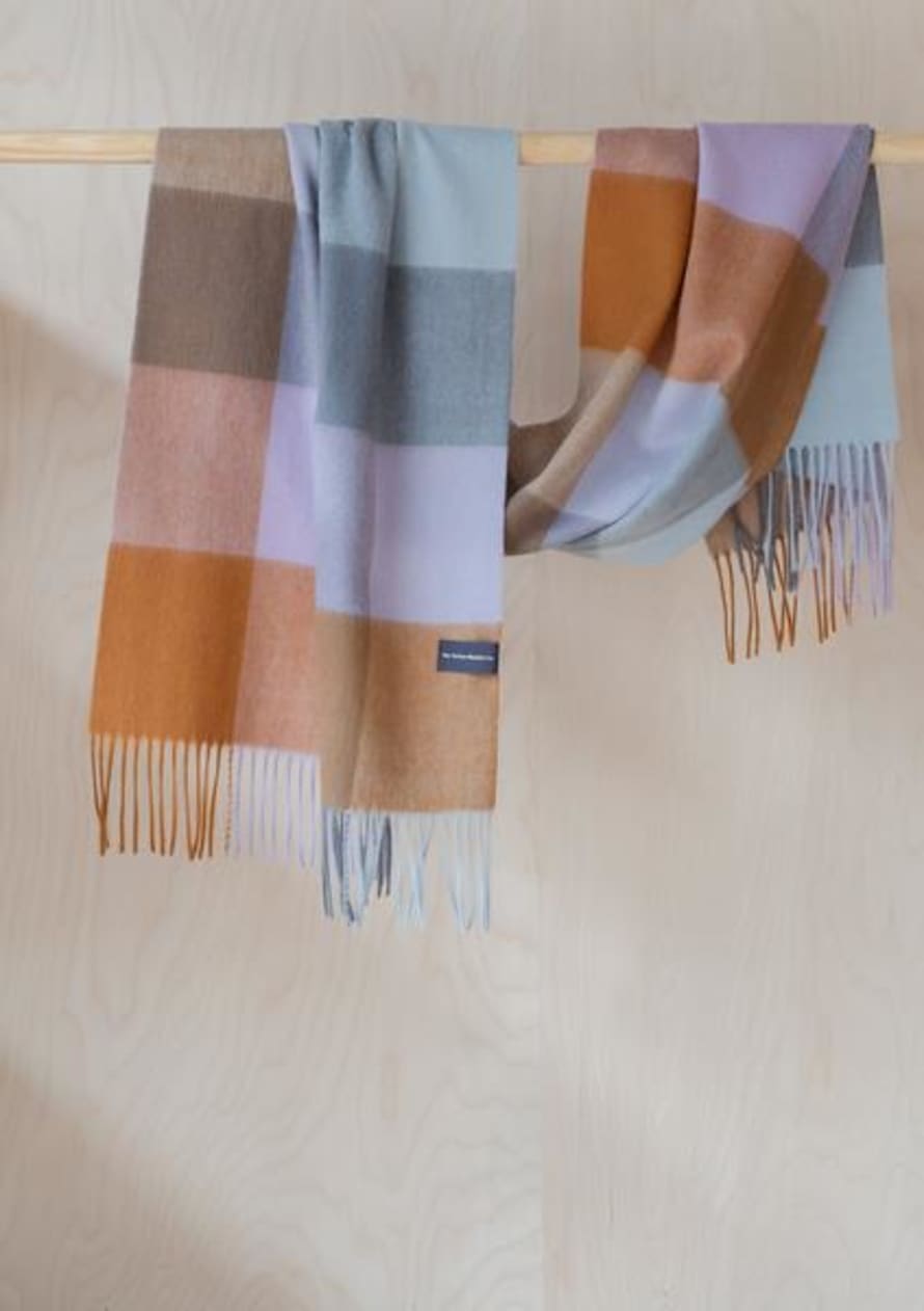 The Tartan Blanket Company Lambswool Oversized Scarf In Heather Block Check