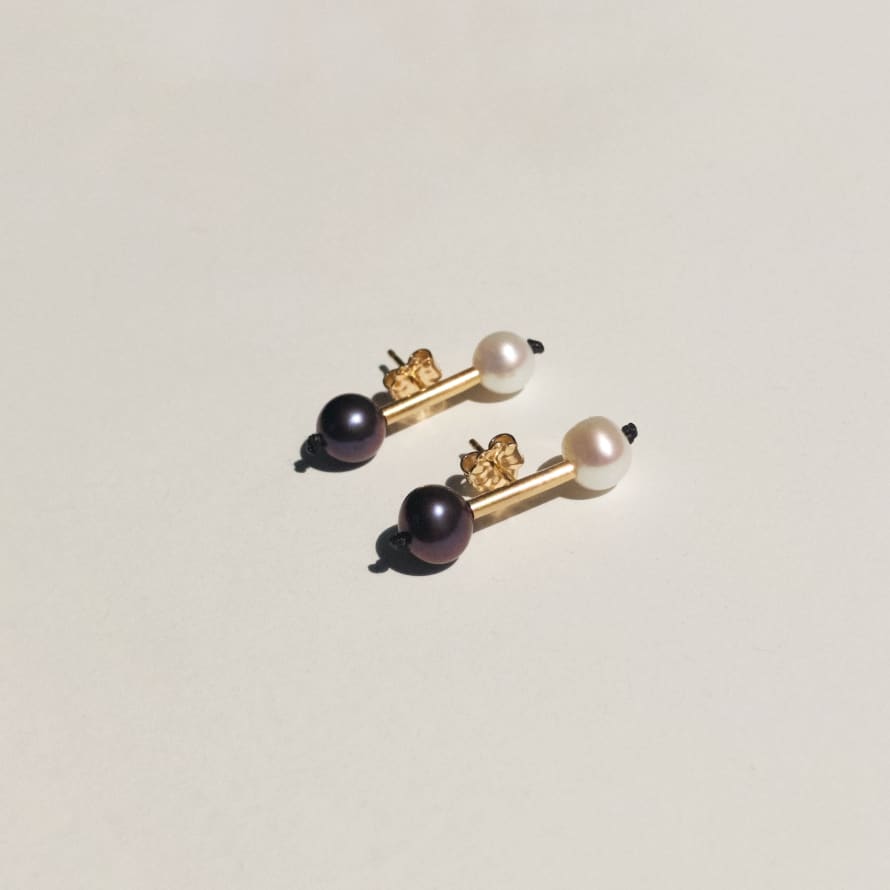 Anchovy B and W Twin Pearl Earrings
