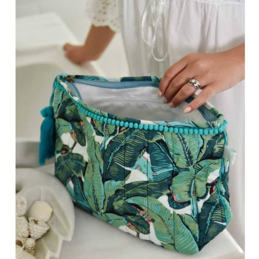 Powell Craft Green Leaf Print Wash Bag