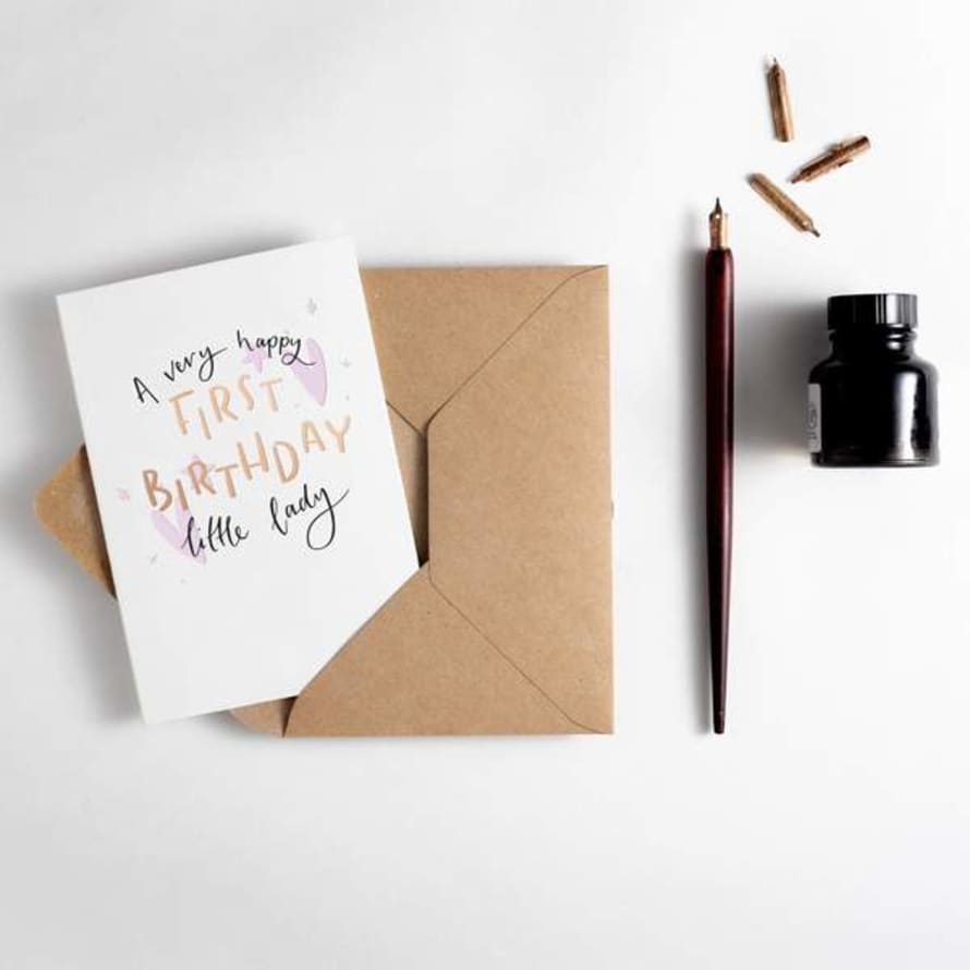 Hunter Paper Co. A Very Happy First Birthday Little Lady Letterpress Card