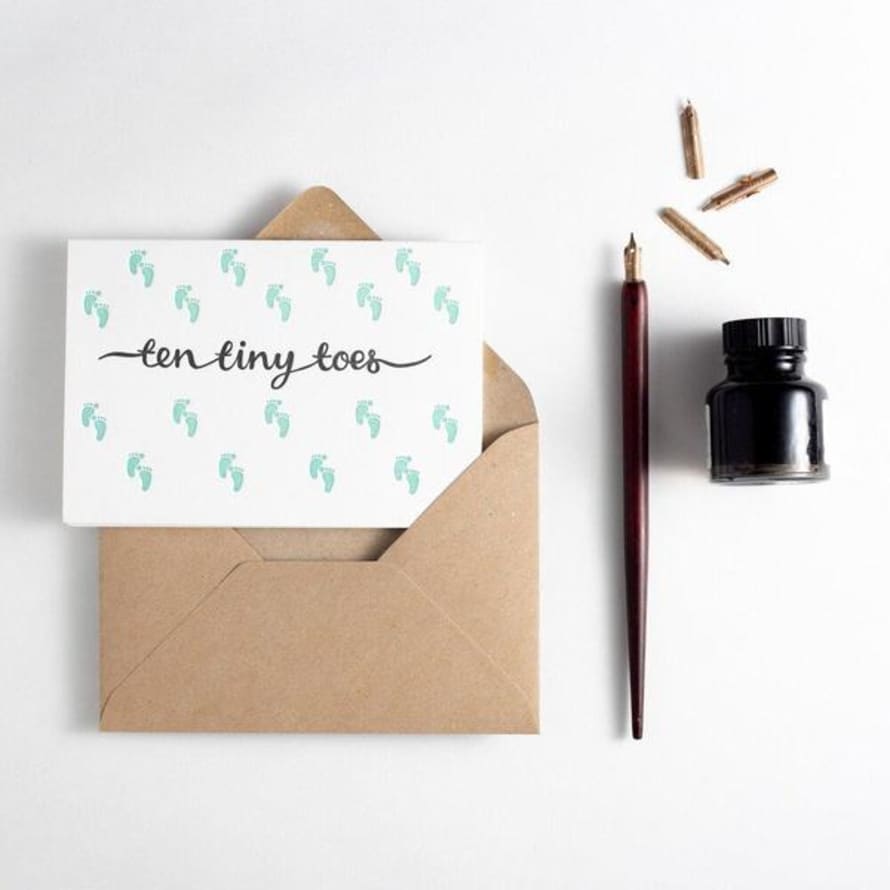 Hunter Paper Co. Ten Tiny Toes Mint New Baby Letterpress Card