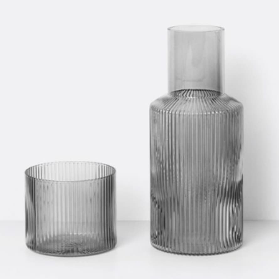 Ferm Living Set of Smoked Grey Ripple Glass and Carafe