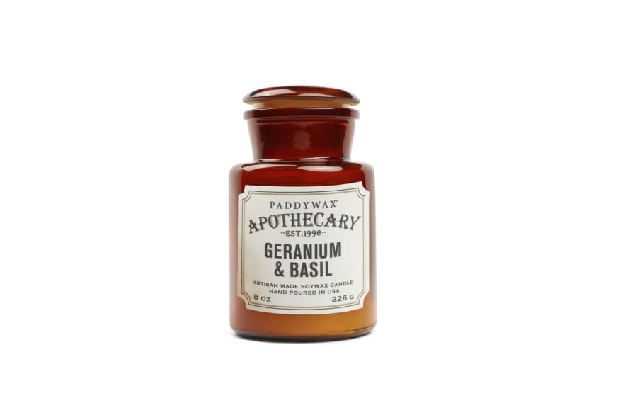 Paddywax 8oz Apothecary Geranium and Basil Candle