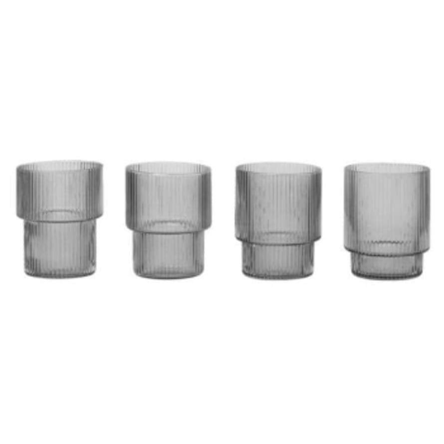 Ferm Living Set of 4 Smoked Grey Ripple Water Glasses  