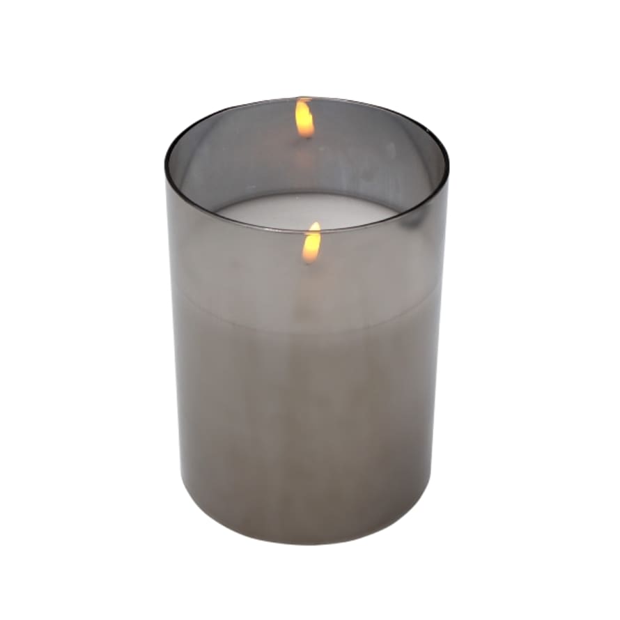 Werner Voss LED White Pillar Candle In Grey Glass Jar : Small