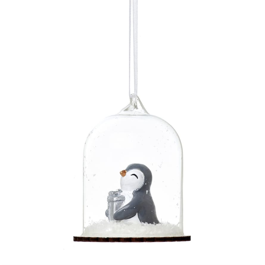 Sass & Belle  Penguin With Gift Dome Glass Bauble