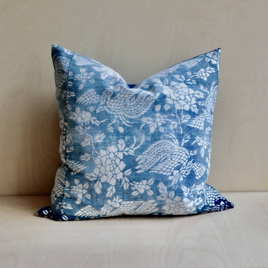 Blue Handed Vintage Indigo Katazome Cushion - 50 X 50