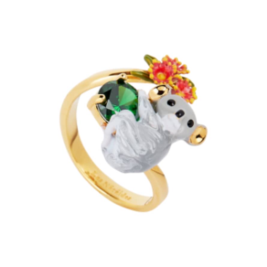 Les Nereides Koala, Rosebud and Faceted Glass Adjustable Ring