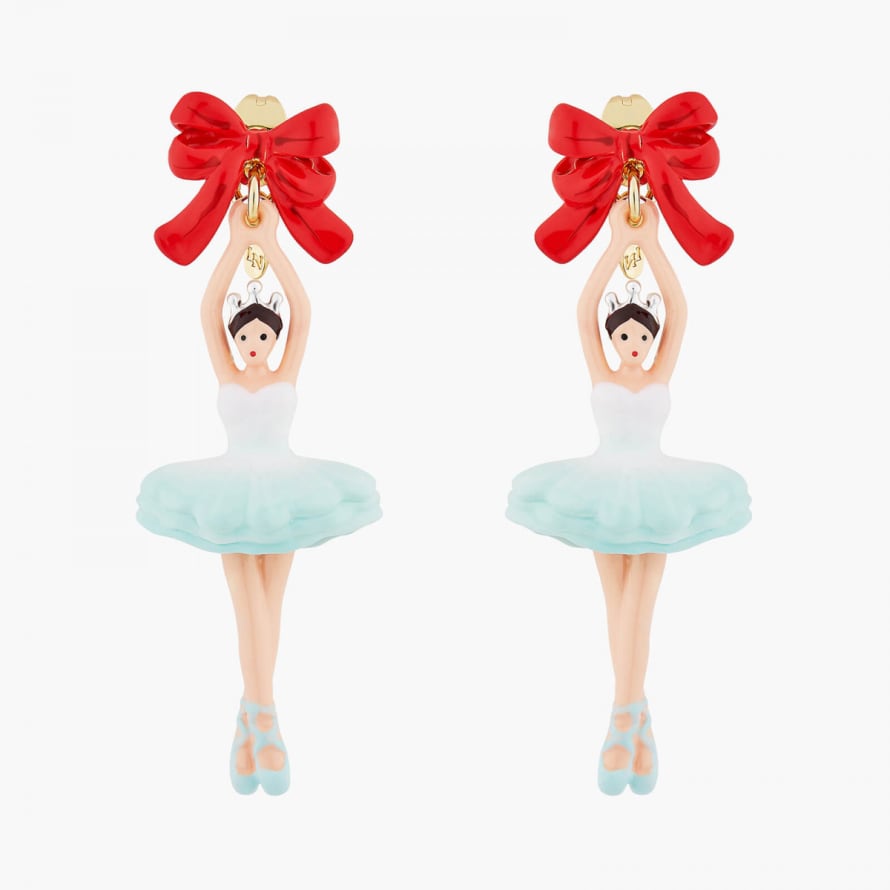 Les Nereides Ballerina and Red Bows Post Earrings