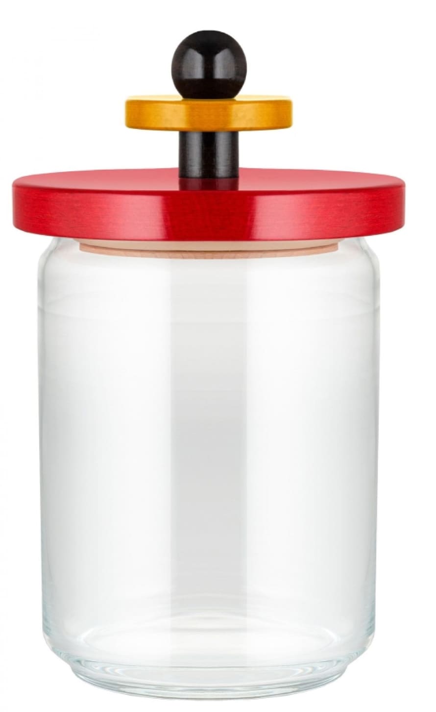 Alessi 100cl Storage Jar with Red Beech Wood Hermetic Lid