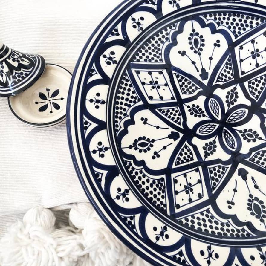 Beldi Maison Extra Large Blue & White Zwak Ceramic Plate