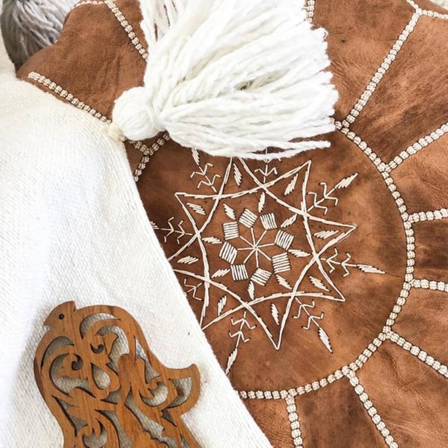 Beldi Maison Moroccan Leather Pouffe In Tan
