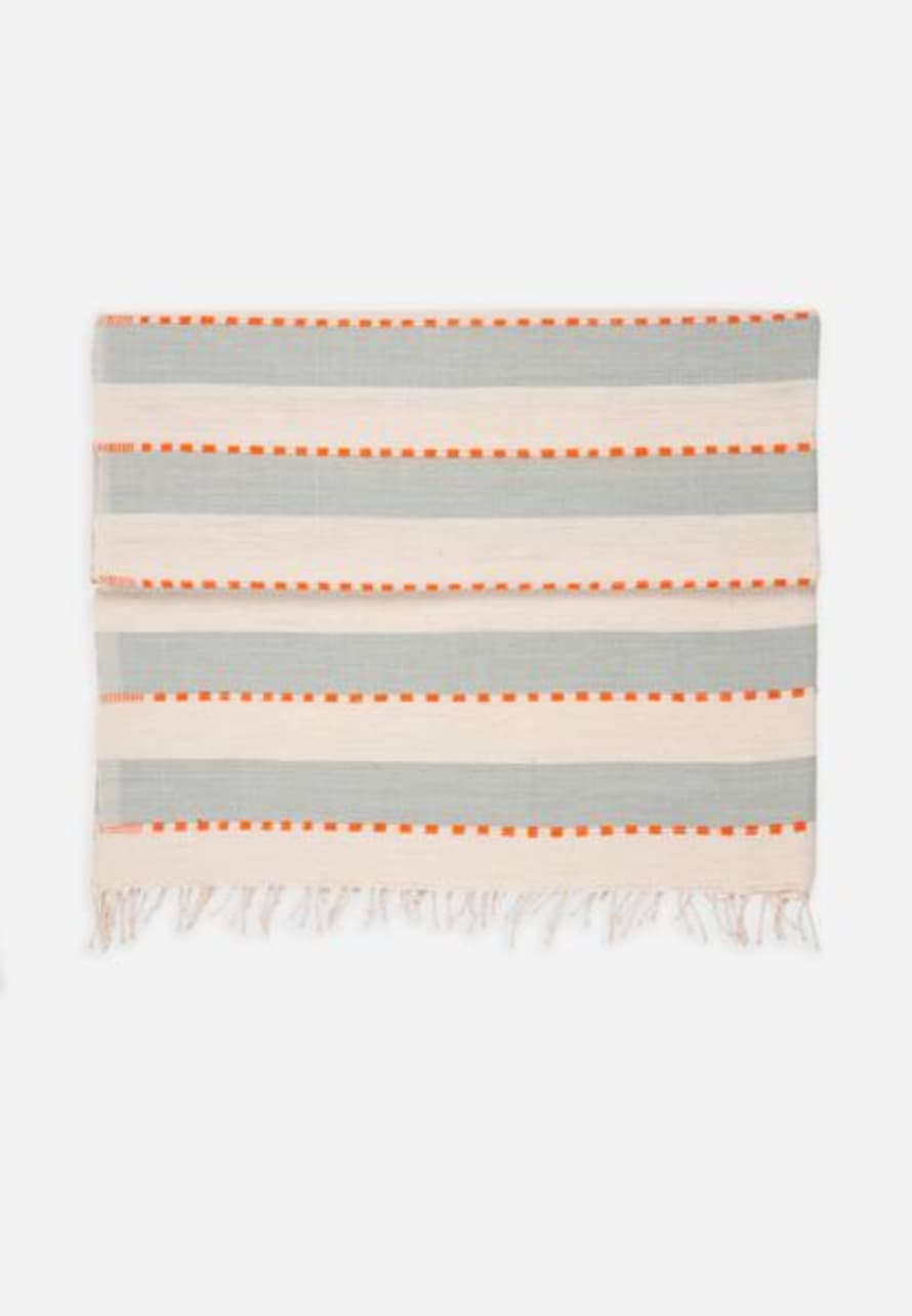 Folkdays Hand-Woven Cotton Towel With Stripes // Blue-Natural-Orange