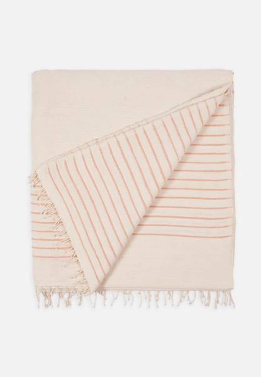 Folkdays Big Hand-Woven Cotton Blanket // Natural-Orange