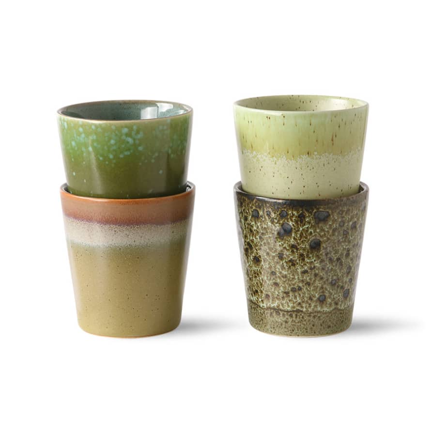 HK Living Set of 4 70s Ceramics Coffee Mugs, Spring Greens