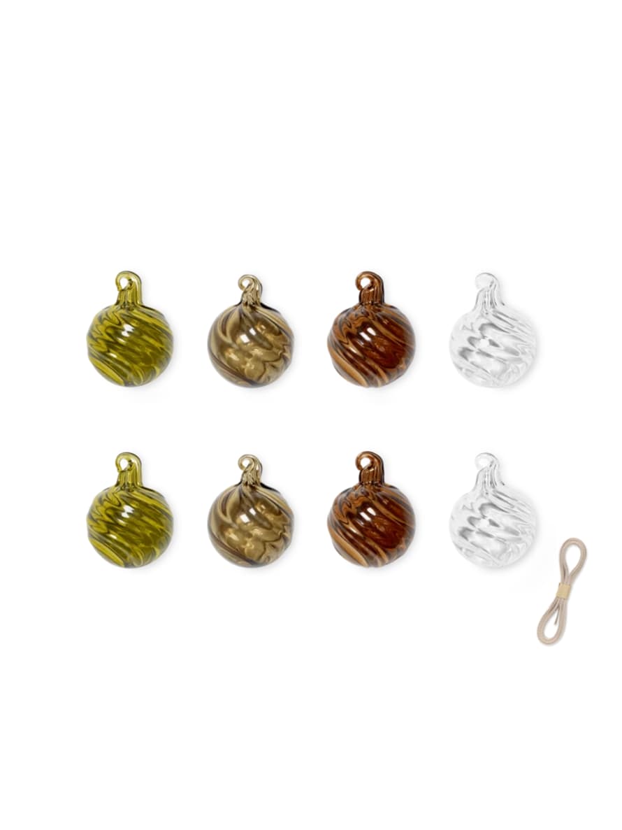 Ferm Living Twirl Christmas Glass Ornaments - Set of 8 - Small