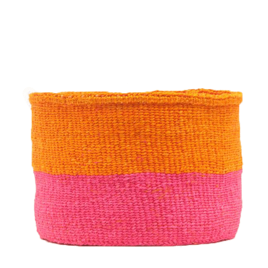 The Basket Room Kali Orange and Neon Pink Block Colour Woven Basket - Small