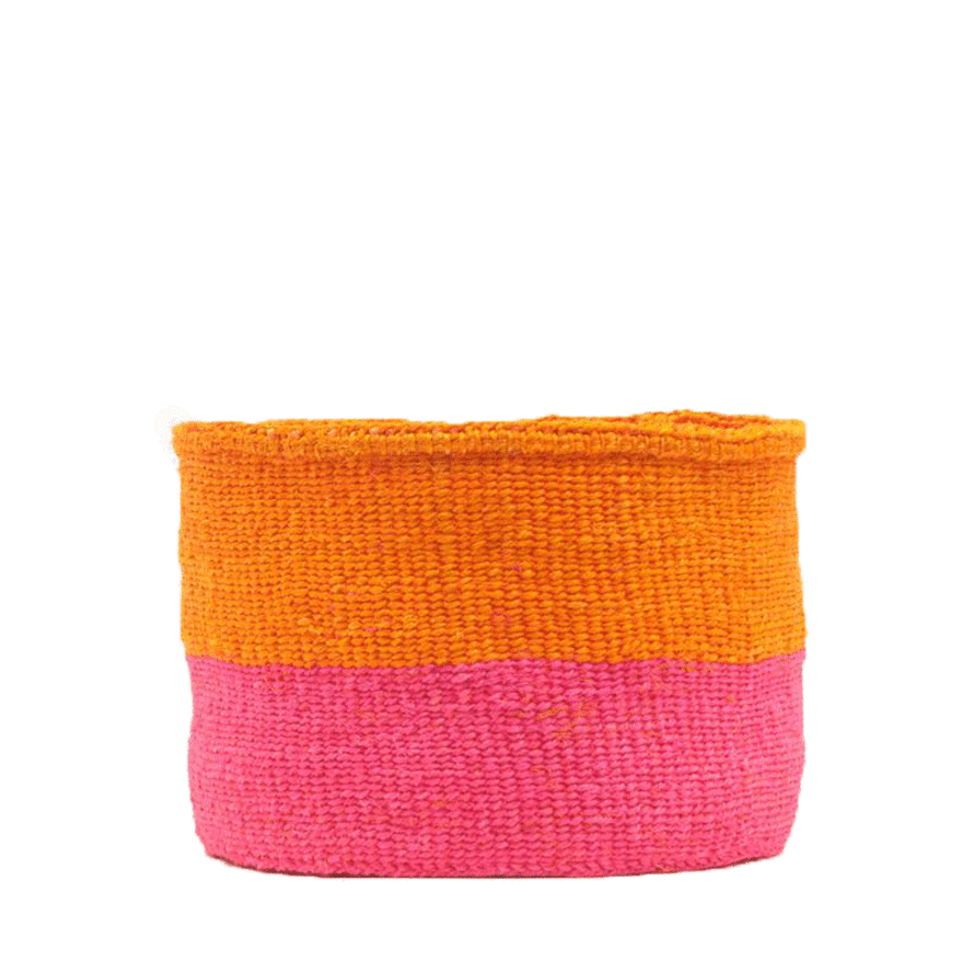 The Basket Room Kali Orange and Neon Pink Block Colour Woven Basket - xsmall
