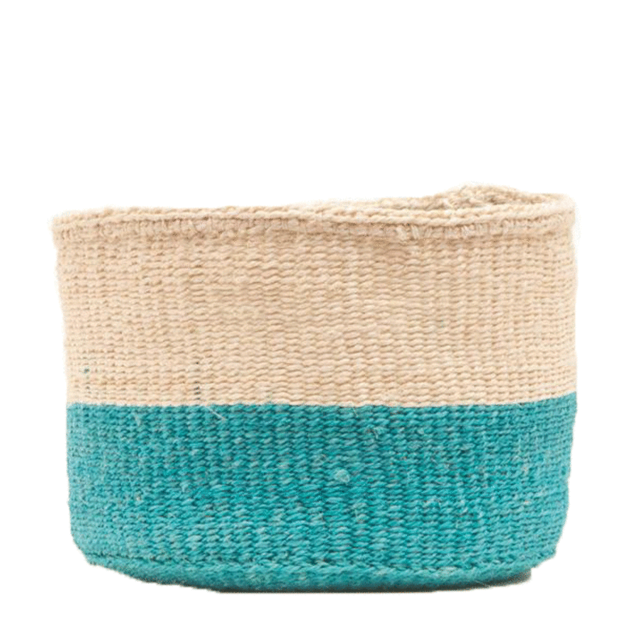 The Basket Room Turquoise and Natural Lazima  Block Basket Small