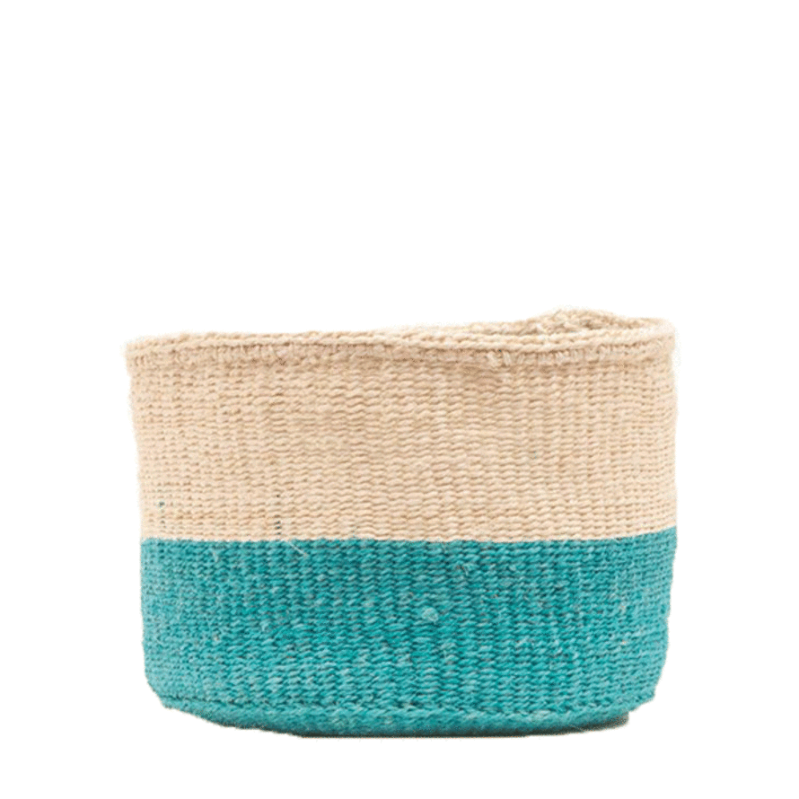 The Basket Room Turquoise and Natural Rembo Block Basket - XSmall