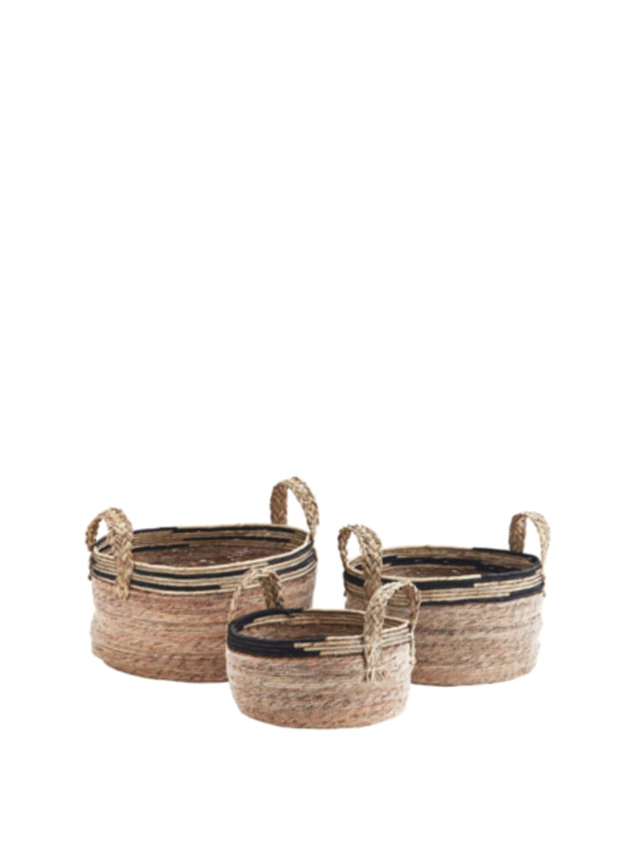 Madam Stoltz Seagrass Basket with Handles Natural/Black Large
