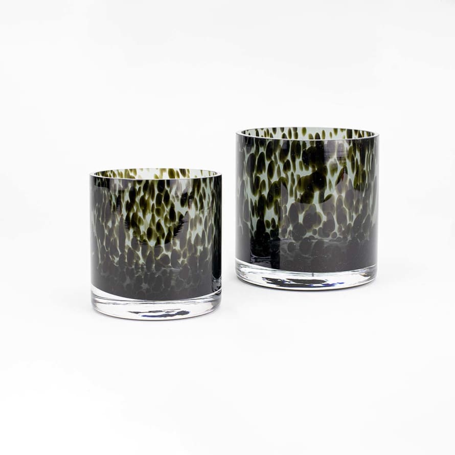 Dekocandle Set of  1 Small and 1 Medium Smoke Black Spotted Vase