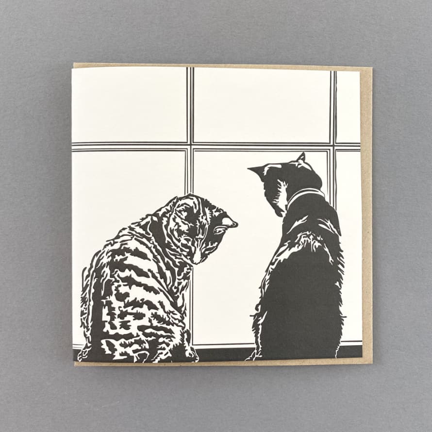 Penguin Ink Window Time Cats Card