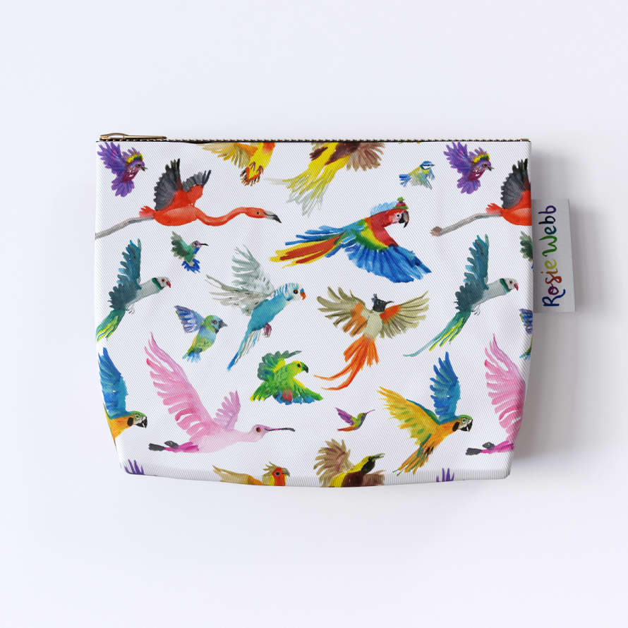 Rosie Webb  Lined Cotton Wash Bag - Fly Free Birds
