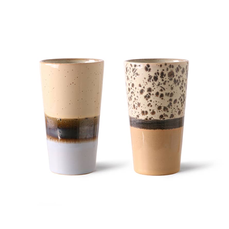 HK Living Coloured Ceramic Coffee Cups With Milk (Set of 2)