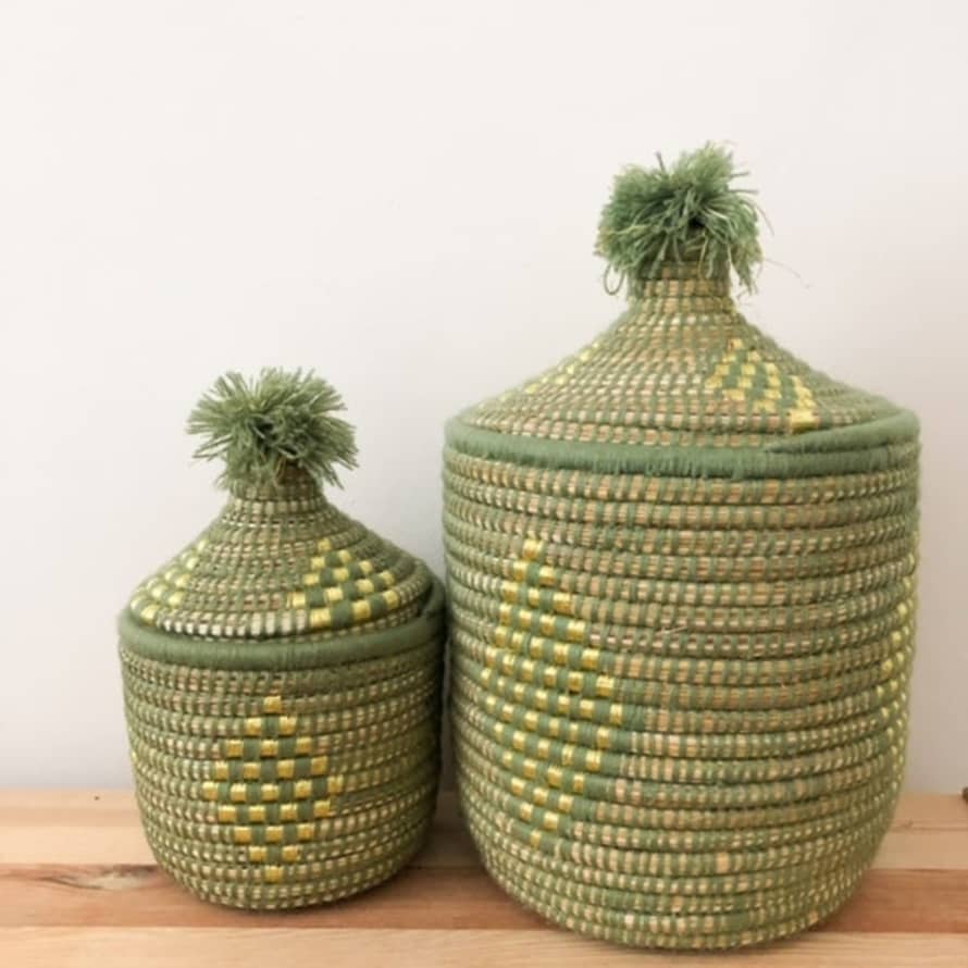 Beldi Maison Small Green & Gold Berber Bread Basket