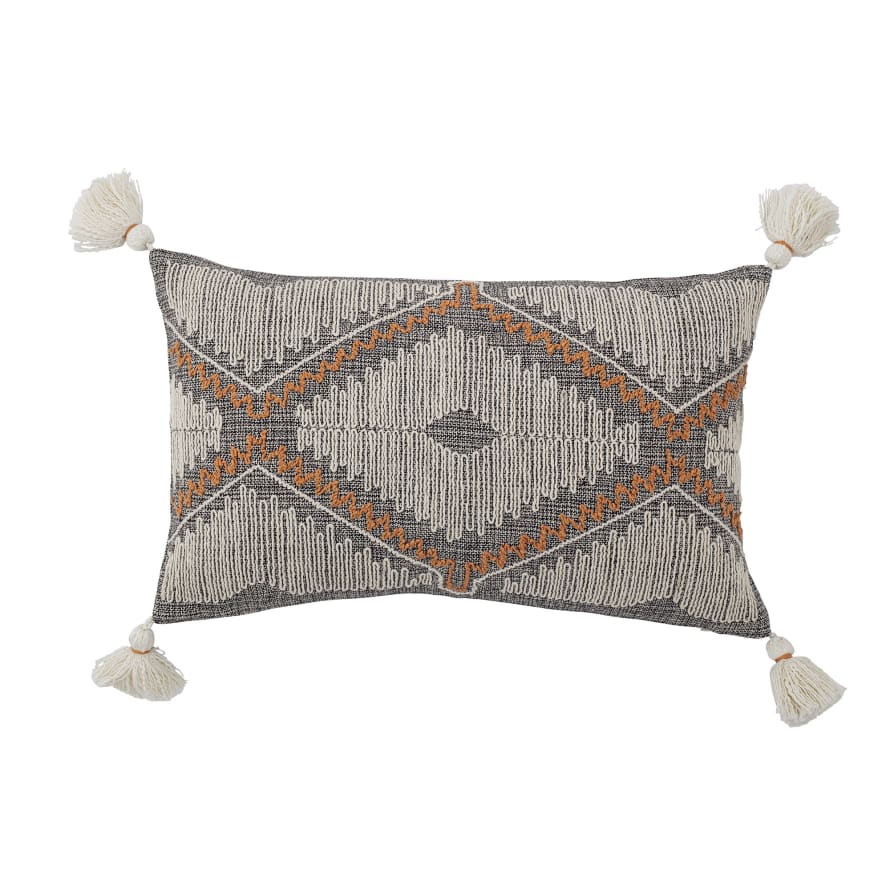 Bloomingville Rectangular Cushion with Tassels in Grey and Orange Border