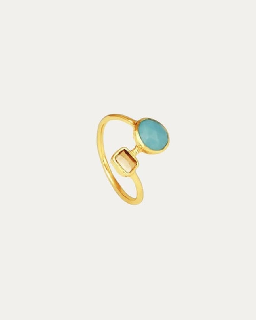 Ottoman Hands Hera Rough Diamond And Turquoise Stacking Ring