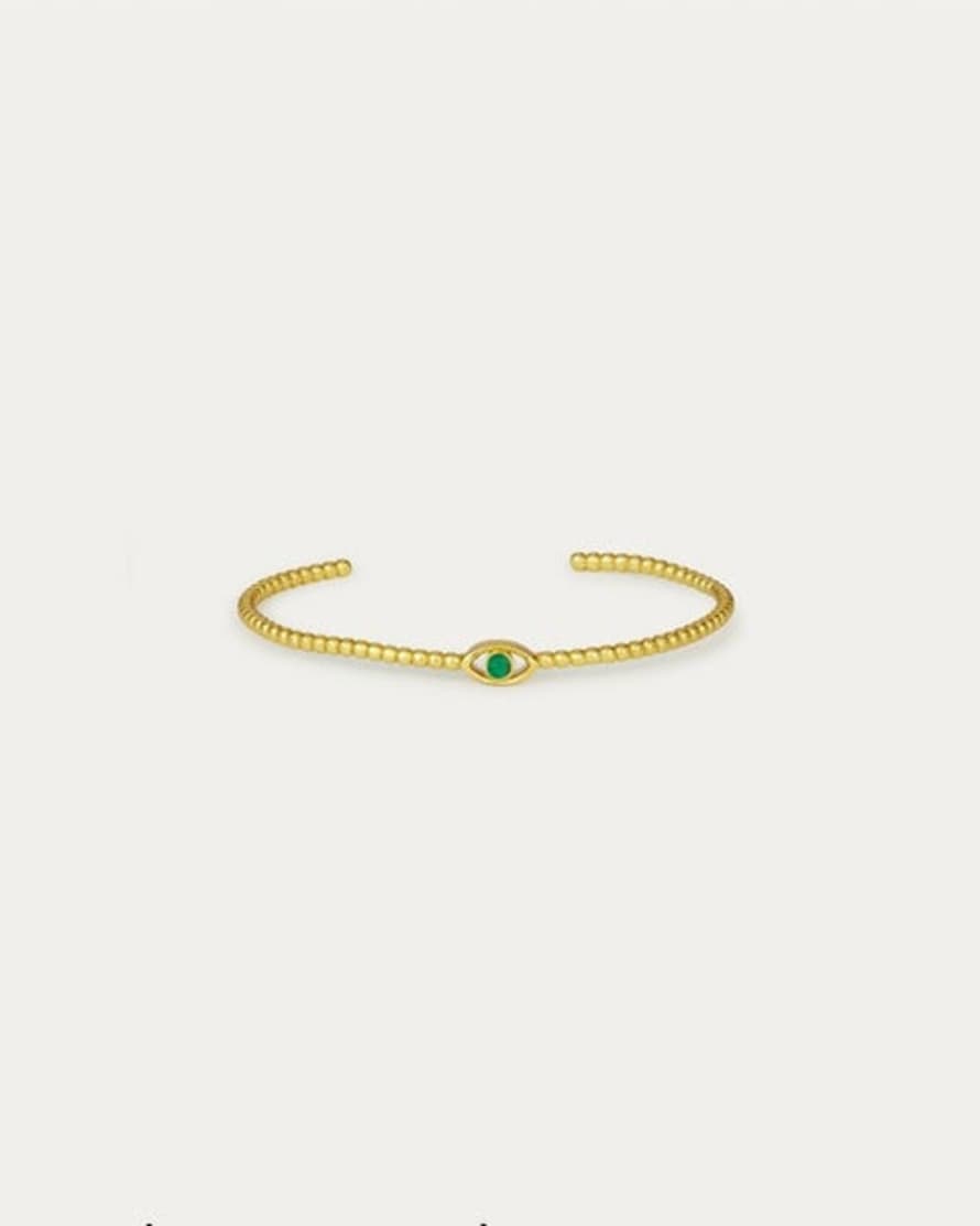 Ottoman Hands Cielo Eye Bangle Bracelet with Green Crystal