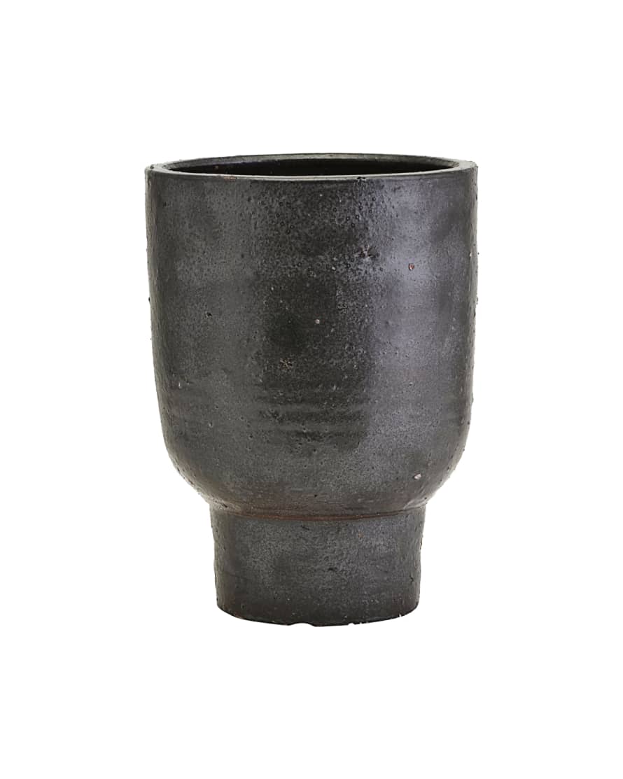 House Doctor Glazed Clay Flower Pot in Black Colour