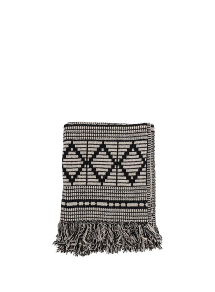 Bloomingville Gutte Black Patterned Recycled Throw