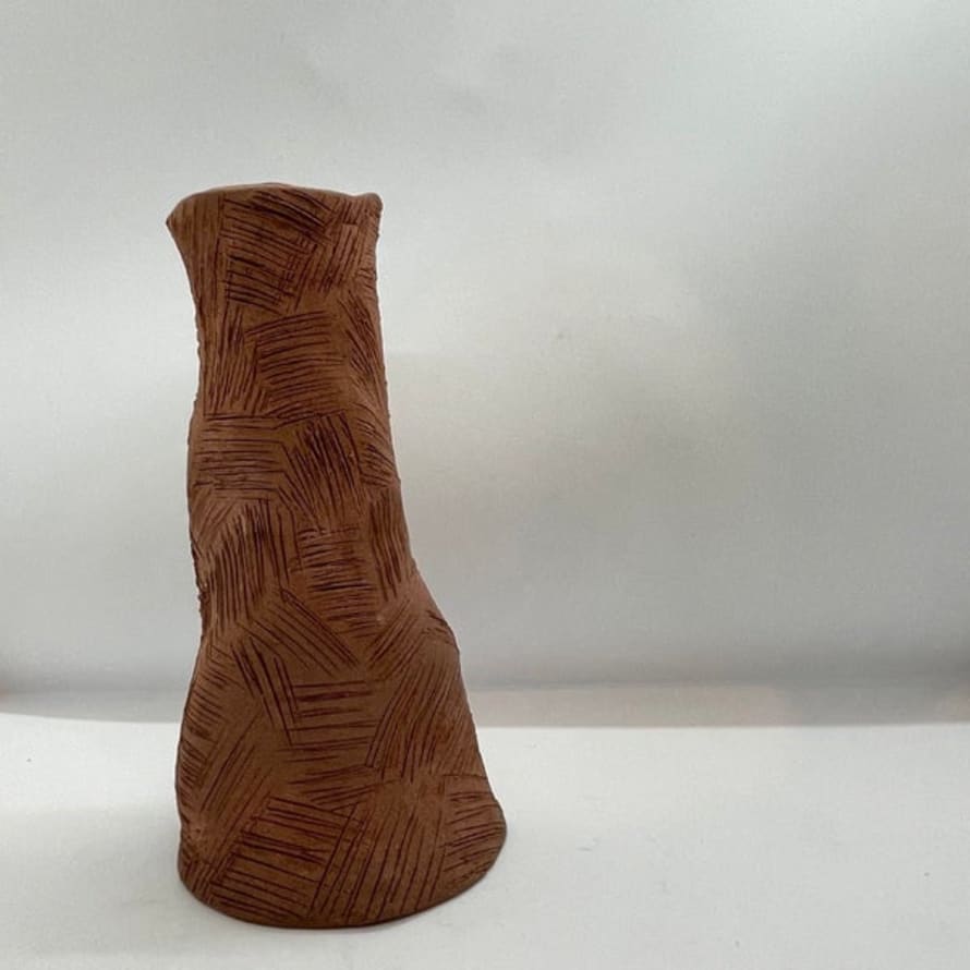 SILENZIO Textured Ceramic Vase | Brown Unglazed