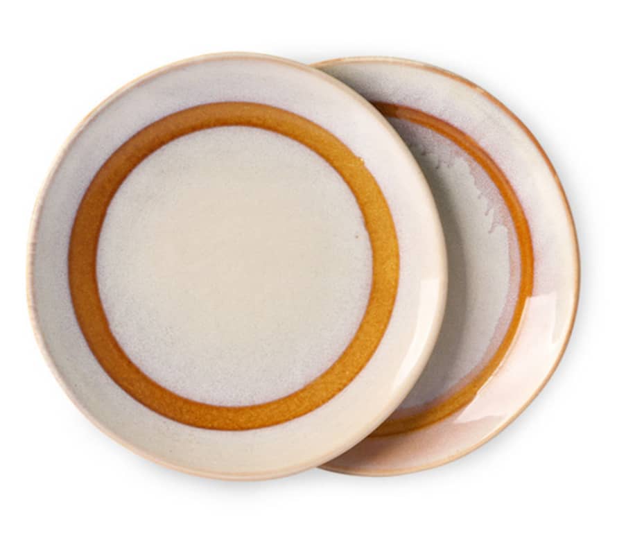 HK Living 70's Ceramic Dessert Plates Snow Set Of 2