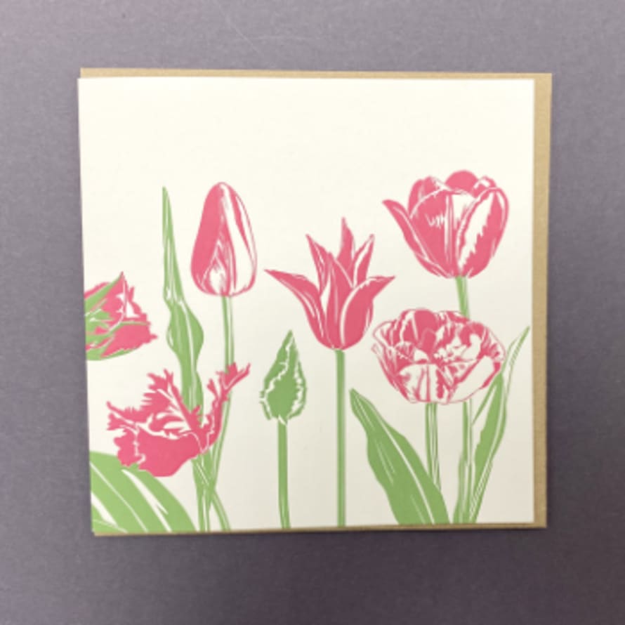 Penguin Ink Pink Tulip Card