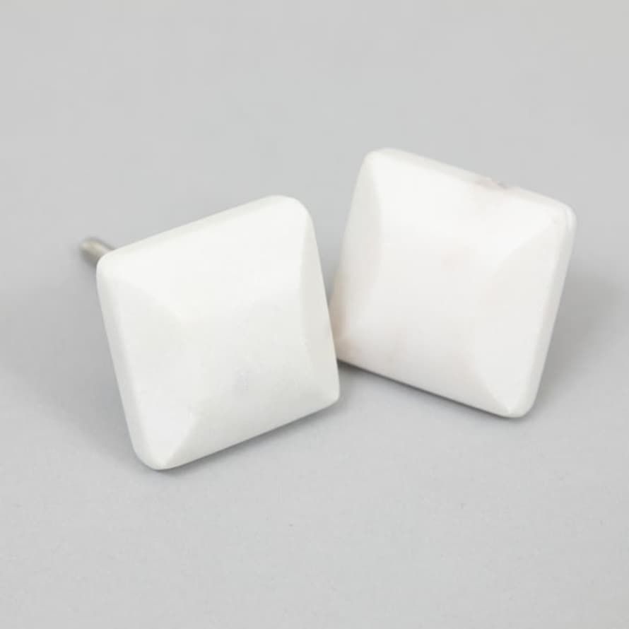 clayre & Eef Cream Stone Square Chiselled Furniture Knob Pack of 2