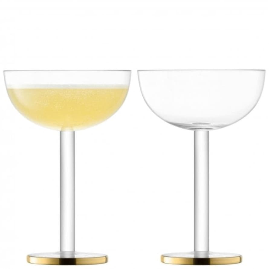 LSA International Set of 2 Luca Champagne Coupe Glasses with Gold Trim