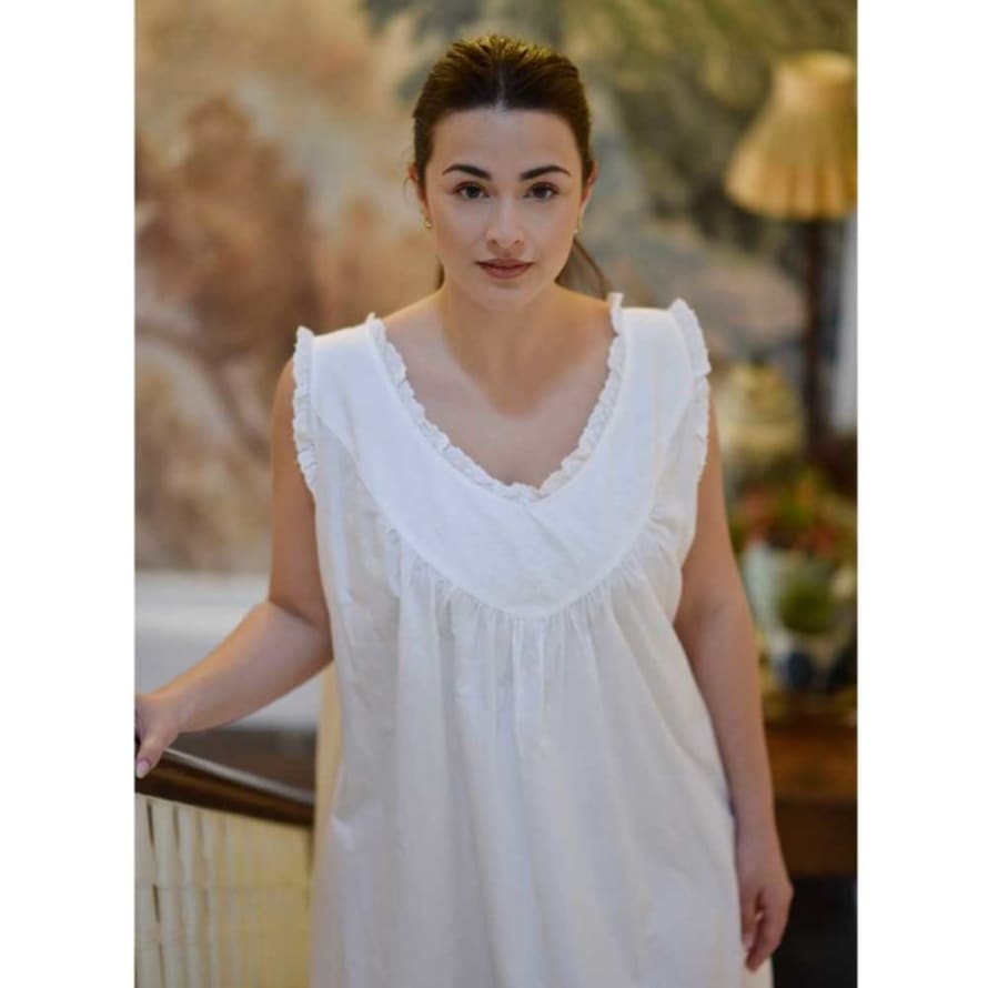 Powell Craft Ladies White Sleeveless Nightdress With Embroidered Yoke 'Abigail'