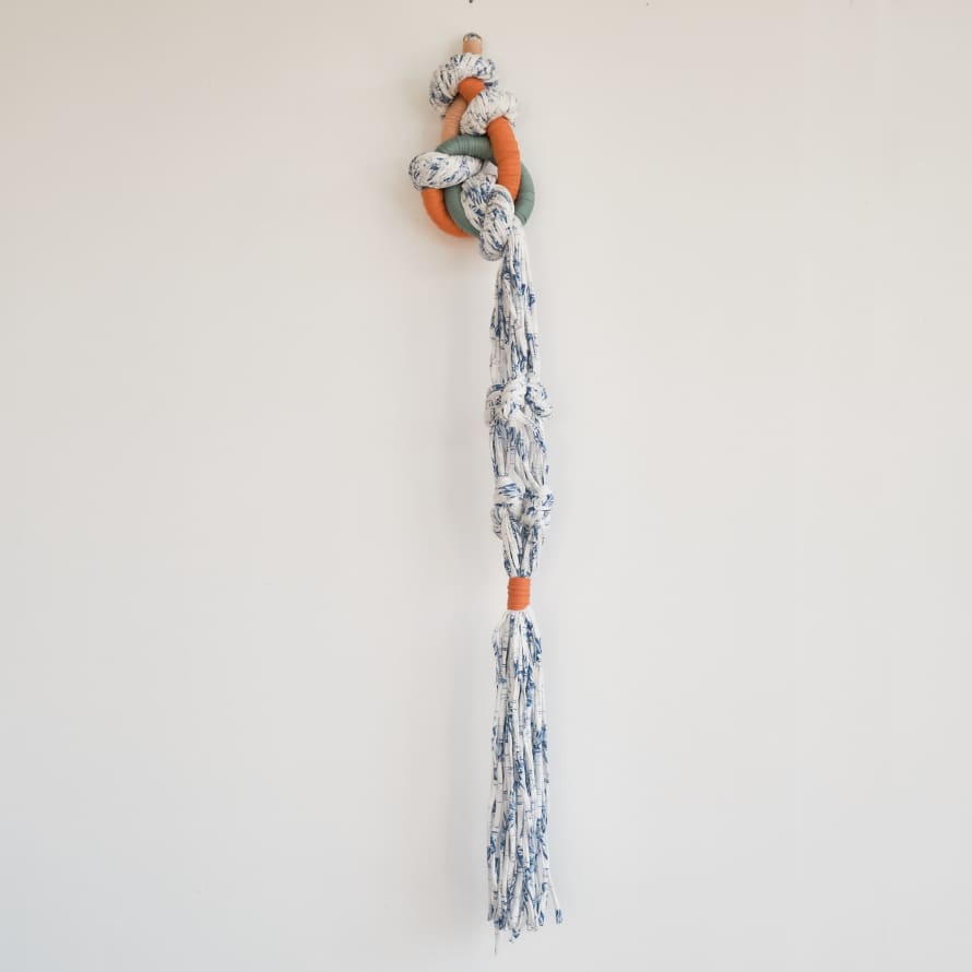Sarora Knots Recycled Cotton Plant Hanger - Statement in Marbled Blue & White