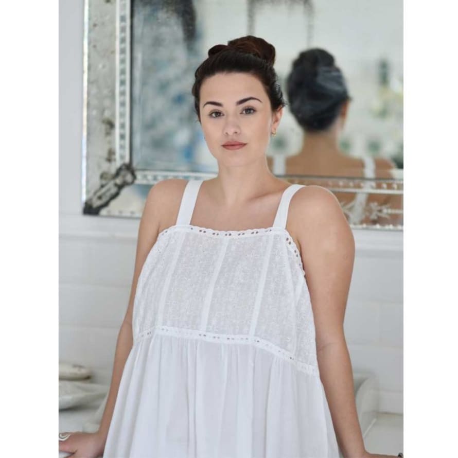 Powell Craft Ladies White Strapped Nightdress With Embroidered Bust 'Chloe'