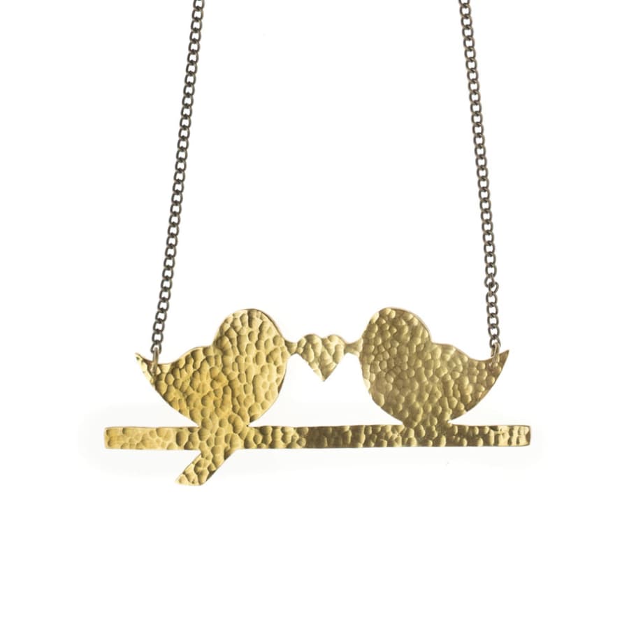 Just Trade  Hammered Brass Lovebirds Necklace
