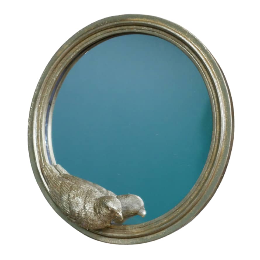 &Quirky Round Gold Parrot Wall Mirror