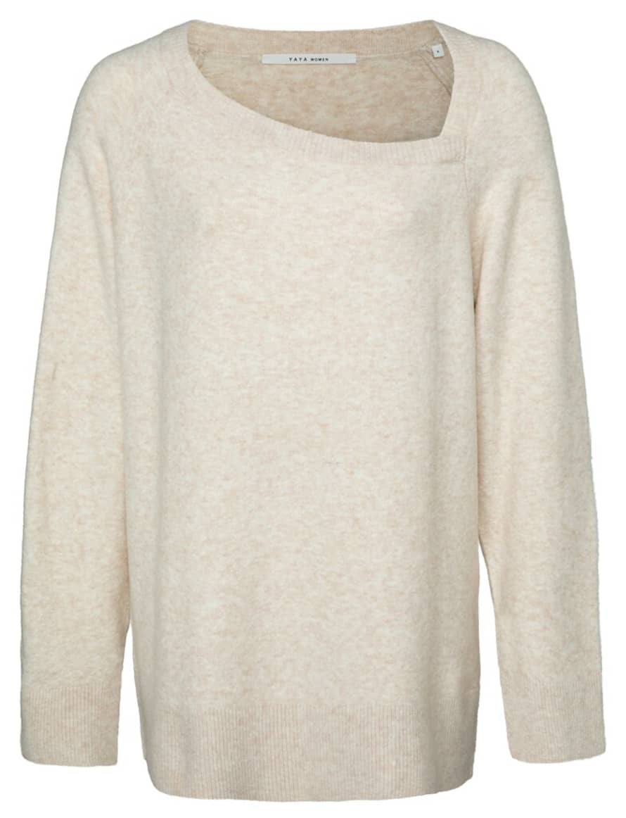 Yaya A-Symmetrical Neckline Sweater - Beige Melange 
