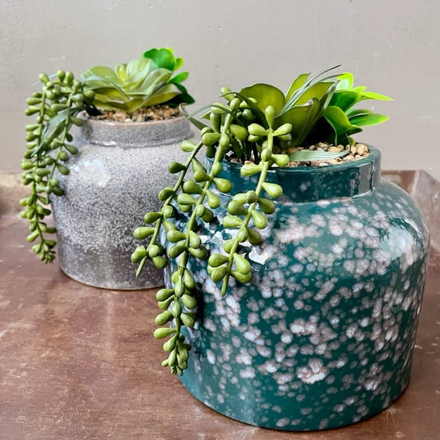 livs Faux Plant In Glazed Blue Or Grey Terracotta Pot