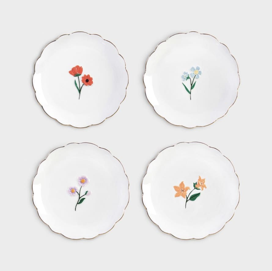 &klevering Hand Painted Set Of Four Flower Plates