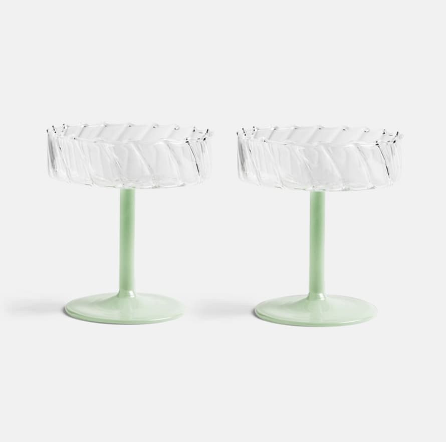 &klevering  Set Of Two Mint Stemed Coupe Twirl Glasses